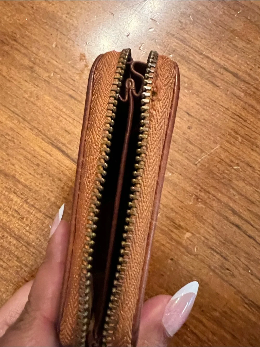Coach Tan Pebbled Leather Zip Card Holder